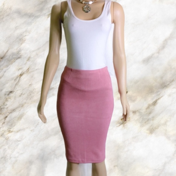 Pink Suede High Waisted Pencil Skirt - Picture 2 of 3